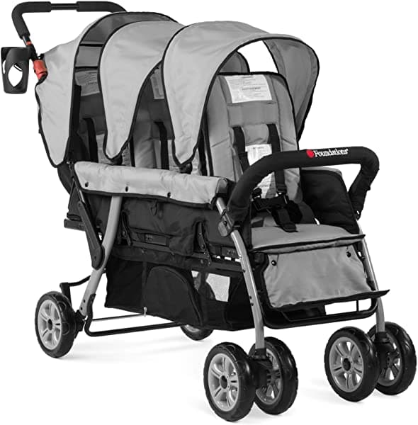 Foundations Triple Sport Cochecito Tándem De 3 Asientos Con Dosel Arnés De 5 Puntos Freno De Pie (Gris) 4130339