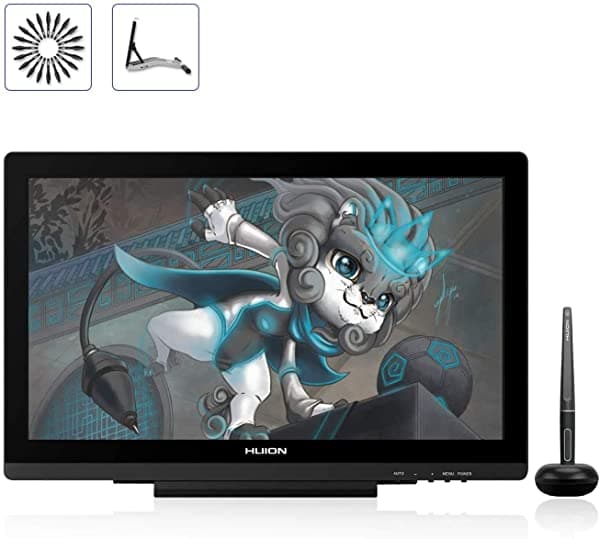 Huion Kamvas - 20 Tabletas De Dibujo Gráfico Con Pantalla De Dibujo Y Lápiz Gráfico Función De Inclinación Lápiz Capacitivo Sin Batería Nivel De Presión 8192 Con Soporte Ajustable 19.5 Pulgadas