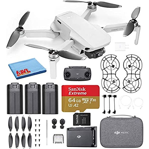 Dji Mavic Mini Fly More Combo Ultralight Foldable 3-Axis Gps Quadcopter Drone Con 2.7K Fhd Camara - 30 Min. Flight Time 2.5 Mile Range Includes 3 Batteries Carrying Funda & More Combo1