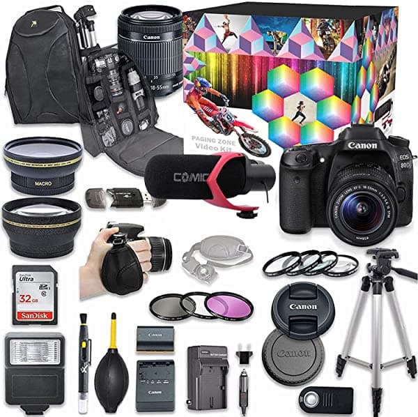 Canon EOS 80D DSLR - Kit de Video de Lujo con Canon EF-S 18-55 mm f/3.5-5.6 IS STM + Micrófono Video Pro + Tarjeta de Memoria SD SanDisk de 32 GB + Paquete de Accesorios