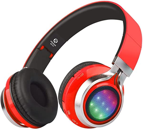 Biensound Riwbox Wt-07 Auriculares Estéreo Inalámbricos Plegables Bluetooth Con 3 Luces Led (Rojo)