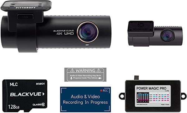 Blackvue Dr900S-2Ch Con Tarjeta Micro Sd De 128 Gb Con Kit De Cableado Power Magic Pro Incluido | Grabación Wifi Gps 4K Con Modo De Estacionamiento Con Detección De Movimiento BV-KIT108