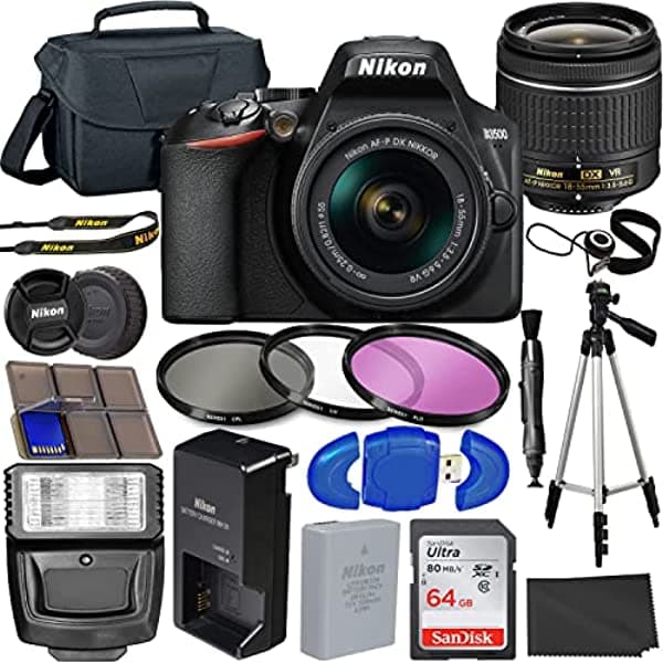 Nikon D3500 Dslr Camara 18-55 Mm Vr Lente + 64Gb Tarjeta Trípode Flash Kit De Filtro De 3 Piezas Case Y Más D3500 Kit 2