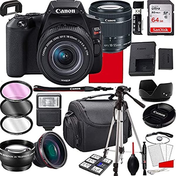 Canon Eos Rebel Sl3 Cámara Dslr Con 0.709-2.165 In F/4-5.6 Es Lente De Zoom Stm Memoria De 64 Gb Funda Trípode Y Más (Paquete De 28 Piezas) Canon Rebel SL3