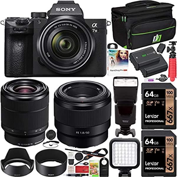 Sony Ilce-7M3K B A7Iii Camara Sin Espejo Camara 2 Lente Kit Sel2870 Fe 28-70 Mm F3.5-5.6 Oss + Sel50F18F Fe 50Mm F1.8 Bulldle 2X 64Gb Case De Engranaj E9SNILCE7M3KB