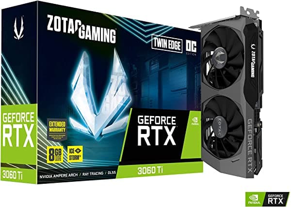 Zotac Gaming Geforce Rtx 3060 Ti Twin Edge Oc Lhr 8Gb Gddr6 256-Bit 14 Gbps Pcie 4.0 Tarjeta Gráfica Para Juegos Icestorm 2.0 Refrigeración Avanzada Control Activo Del Ventilador Apagado Del Ventilador Zt-A30610H-10Mlhr