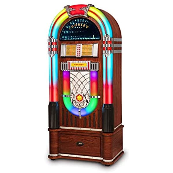 Crosley Cr1215A-Wa Jukebox Incluye Am Fm Radio Y Receptor Bluetooth Y Reproductor De Cd St15-Wa Stand Incluido Walnut KT1215A-WA