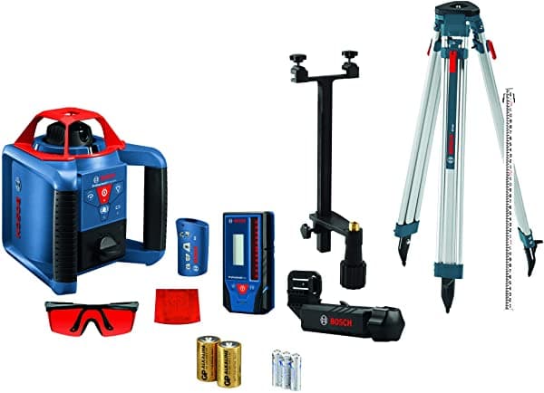 Bosch Revolve900 Grl900-20Hvk - Kit Láser Rotativo Inalámbrico De Rango Horizontal Y Vertical Con Trípode Barra De Grado De 8 Pies Y Receptor Láser