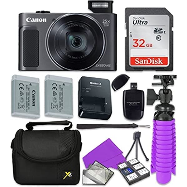 Canon Powershot Sx620 Hs Cámara Digital Con Sandisk 32 Gb Tarjeta De Memoria Sd + Batería Extra + Trípode + Case + Lector De Tarjetas + Kit De Limpieza PG-CANSX620B-011217