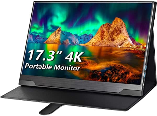 cocopar Monitor Portátil 4K - 17.3 Pulgadas Uhd Freesync Hdr Ips 100% Adobe Rgb 3840X2160 Pantalla Ligera Para El Cuidado De Los Ojos Con Tipo C Mini Dp Hdmi Para Xbox Ps4 Switch Laptop Pc Phone Mac Con Funda Inteligente J173UH10F