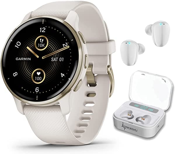 Garmin Venu 2 Plus - Reloj Inteligente Multideportivo Gps 1.299 In Con Pantalla Amoled Llamadas Y Texto Música Bisel Plateado Con Funda Gris Polvo Y Auriculares Blancos Wearable4U 010-02496-02