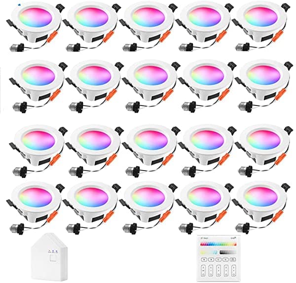 Fvtled Foco Led Empotrable Inteligente Con Pantalla Táctil Interruptor Inteligente Y Puente Inteligente 20 Piezas De Malla Bluetooth Inalámbrica De 9 W 4 Pulgadas 700 Lúmenes 2700 K-6500 K Regulable Rgbwc Multicolor Color 5 En 1 Foco De Techo WK60XX
