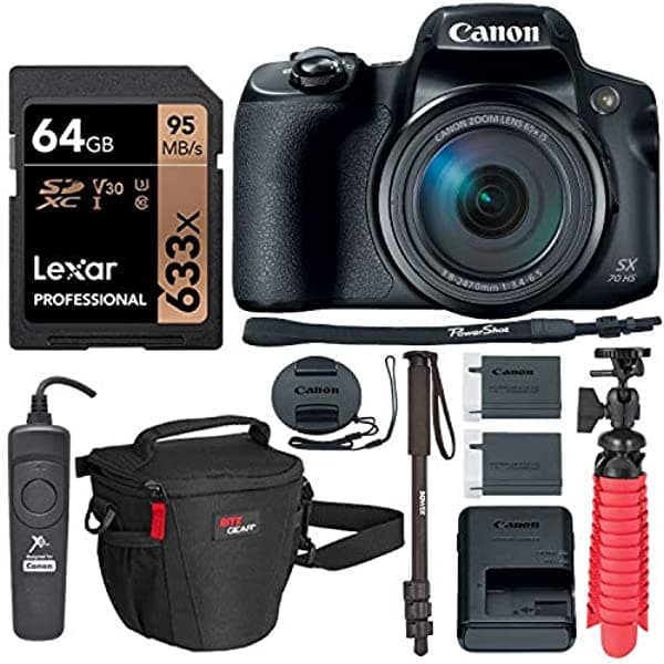 Canon Powershot Sx70 Hs 4K Cámara Con Tarjeta De Memoria Lexar U3 Para Video Monopié Trípode Estuche Para Cámara Y Paquete De Accesorios