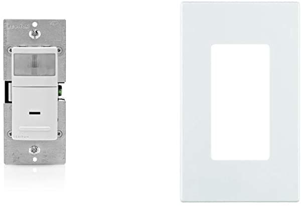 Leviton Ips15-1Lz Decora Interruptor De Pared Con Sensor De Movimiento Auto-On 15A Solo Polo O 3 Vías/Multi-Sensor Con Mando A Distancia Blanco/Marfil/Almendra Luz Con Placas De Pared Sin Tornillos 8 Unidades