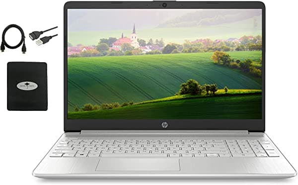 HP Notebook De 15.6" HD WLED-Pantalla Retroiluminada Intel 10ª Generación Core i3-1005G1 (Hasta 3.4 GHz, Supera Al i5-7200U) Gráficos Intel UHD Graphics Webcam HDMI WiFi Win10 Con Accesorios GM Plateado