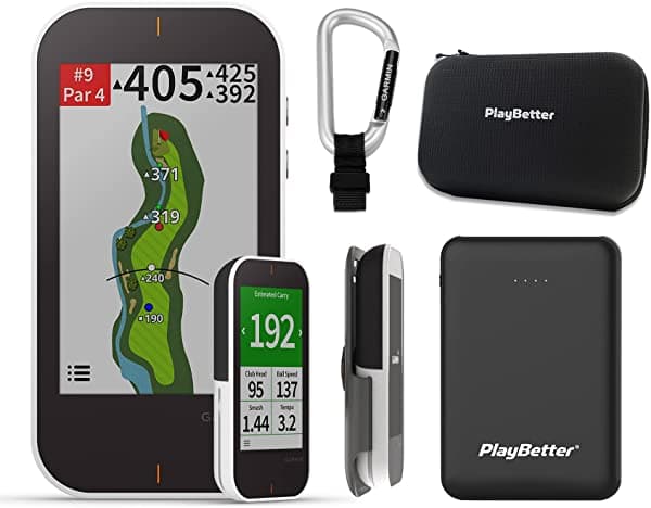 Garmin Approach G80 - Paquete De Radar De Golf De Mano + Monitor De Lanzamiento Cargador Portátil Playbetter Funda Protectora Soporte Para Carrito Y Mosquetón | 41.000 Campos Pinpointer | 010-01914-00