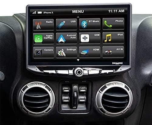 Stinger Jeep Wrangler Jk - Radio Estéreo De Repuesto De Pantalla Táctil Hd De 10 Pulgadas Con Android Auto Apple Carplay Bluetooth Manos Libres Gps Usb Dual Incluye Kit E Interfaz Todo En Uno 2007-2018 (Sth10Jk)