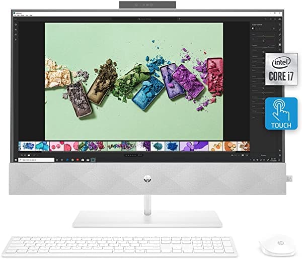 HP Pavilion 27 Pulgadas de Escritorio Todo en Uno, Procesador Intel i7-10700T de 10ª Generación, 16 GB de RAM, Almacenamiento SSD de 1 TB, Pantalla Táctil IPS Full HD, Windows 10 Home, Teclado y Mouse Inalámbricos Combo (27-D0080 2020)