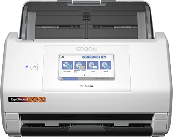 Epson Rapidreceipt Rr-600W - Escáner De Recibos Y Documentos Inalámbrico A Color Con Gestión De Recibos Y Software Pdf Para Pc Y Mac Pantalla Táctil Y Alimentador Automático De Documentos (Adf)