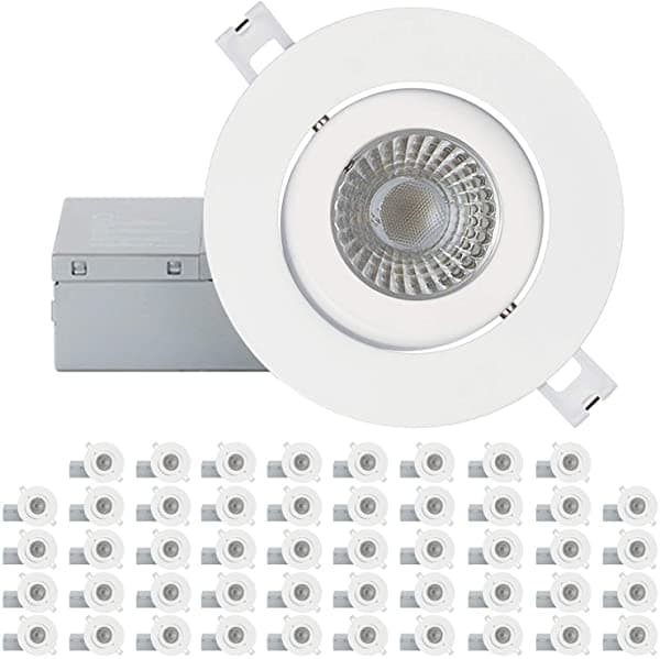 Qplus Gimbal De Globo Ocular Ultrafino Ajustable De 4 Pulgadas Con Caja De Conexiones Luz Descendente Sin Lata 10 W 750 Lm Regulable Energy Star Y Etl (3000 K Blanco Cálido Paquete De 48 Unidades) 4Inch Slim Gimbal