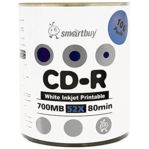 Smartbuy 700 Mb/80Min 52 X Cd-R Inkjet Hub Imprimible Datos Medios Grabables Disco) Encoge