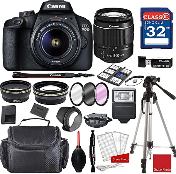 Canon Eos 4000D Cámara Dslr Con 0.709-2.165 In F/3.5-5.6 Iii + Paquete De Accesorios Profesionales