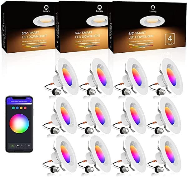 Iluminación Empotrable Led De 6 Pulgadas Lumary Smart Empotrable Iluminación Wifi Led Dwonlights Regulable 13 W Techo Puede Luces 1100 Lm Sincronización De Música Funciona Con Alexa Y Google Assistant (12 Unidades) smart recessed lighting