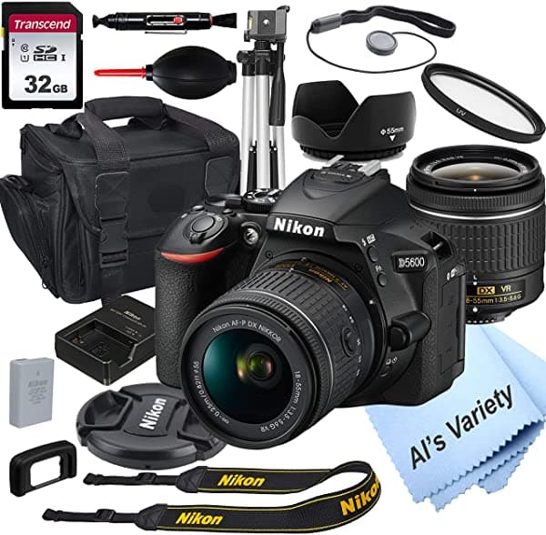 Nikon D5600 Cámara Dslr Con Lente Vr De 0.709-2.165 In + Tarjeta De 32 Gb Trípode Funda Y Más (Paquete De 18 Piezas) ASJKF185