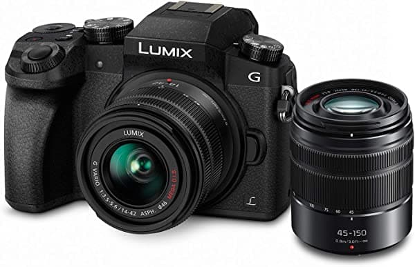 Panasonic Lumix G7 4K Cámara Digital Bundle, Lentes Lumix G Vario 14-42 mm y 45-150 mm, 16MP, LCD de 3 Pulgadas, DMC-G7WK, USA, Negro