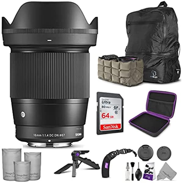 Sigma Lente Contemporary 16mm F1.4 DC DN para Cámaras Sony E Mount con Accesorios Photo Advanced y Pack de Viaje Sigma 16mm F1.4 for sony E