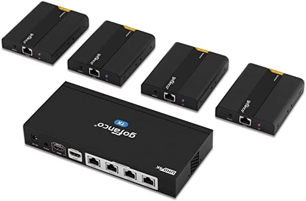 Gofanco 1X4 Hdmi 2.0 Extensor Divisor 4K 60Hz Sobre Cat6/Cat7 Cable Ethernet Con Hdmi Local Hdcp 2.2 4K 60Hz Yuv 444 Hdr Extensión Ir (1 En 4 Salidas / 4 Puertos) HDExt4K-4P