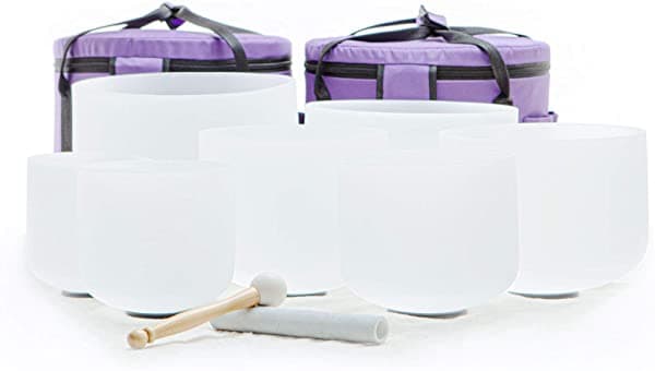 Leize Set de 7 Cuencos de Cuarzo Cantores 432hz Sintonizados Chakras 6-12 Pulgadas con Funda y Mazo