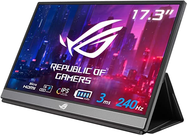 Asus Rog Strix 17.3" 1080P Monitor Portátil Para Juegos (Xg17Ahp) - Full Hd Ips 240Hz 3Ms Adaptive-Sync Smart Case Rog Funda & Tripod Usb-C Power Delivery Micro Hdmi Para Laptop Pc Teléfono Consola