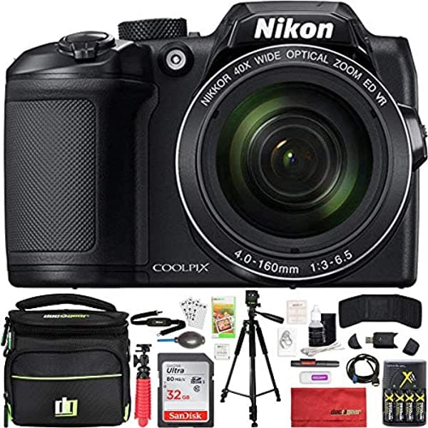 Nikon Coolpix B500 - Cámara Digital Con Zoom Óptico De 16 Mp 40 X 32 Gb Incluye Cámara Bolsa Tarjeta De Memoria De 32 Gb Lector Cartera Baterías Aa + Cargador Cable Hdmi Trípode Tela De Cámara De Playa Y Más FBA_E3NKCPB500K