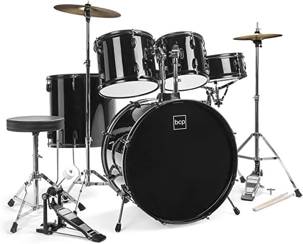 Best Choice Products Drum Sets-1263 Batería Completa de 5 Piezas para Adulto con Soportes, Banqueta, Pedal, Baquetas y Tom de Piso (Negra)