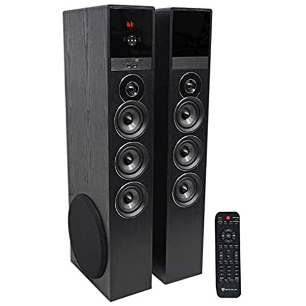 Rockville TM150B - Parlantes de torre para sistema de cine en casa color Negro 10.0 pulgadas Sub/Bluetooth/USB