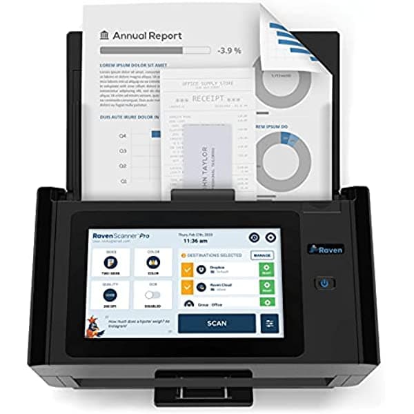 Raven Escáner De Documentos Pro - Pantalla Táctil Enorme Alimentador Dúplex A Color De Alta Velocidad (Adf) Escaneo Inalámbrico A La Nube Wifi Ethernet Usb Escritorio Para El Hogar U Oficina