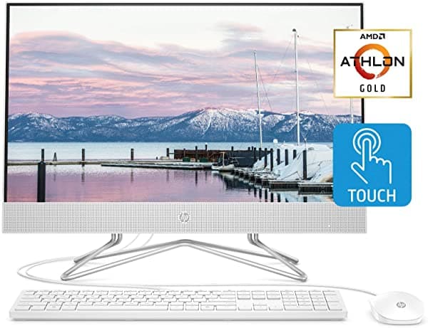 HP 24-df0040 All-in-One Desktop Touchscreen, AMD Athlon Gold, 8GB RAM, 512GB SSD, Windows 10, Blanco