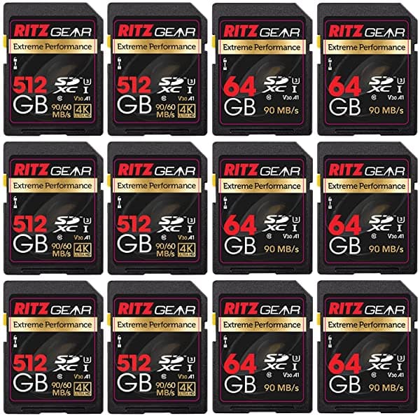 Ritz Extreme Performance Sdxc U3 V30 Uhs-I Clase 10 - Paquete De 12 Tarjetas De Memoria - 6 X 512 Gb Y 6 X 64 Gb