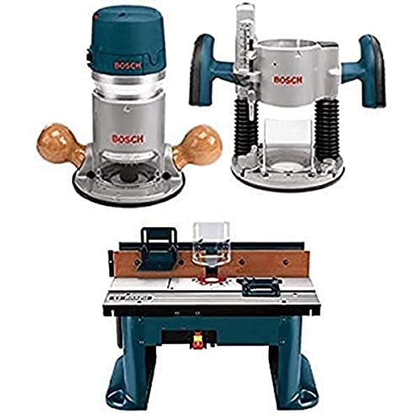 BOSCH 1617EVSPK Herramienta Combo de Router de Madera - 2.25 HP, Base Fija y Regulable con Motor de Velocidad Variable y Mesa de Router RA1181