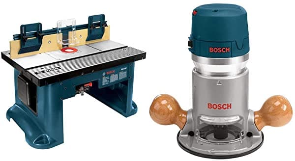 Bosch Router 1617EVS 2.25 HP con Base Fija y Mesa de Trabajo RA1181 para Carpintería.