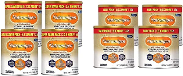 Enfamil Nutramigen Bundle - 27.8 Onzas (Paquete De 4) Con Fórmula Cólico Para Bebé Leche En Polvo Sin Lactosa 19.8 Onzas (Paquete De 4)
