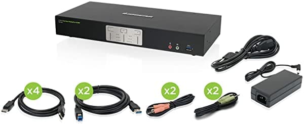 Iogear Interruptor Kvmp Displayport De Doble Vista De 2 Puertos - 4K 60Hz - 2 Displayport Por Canal - Hub Usb 3.1 De 2 Puertos 5Gbps - Entrada De Teclado Y Mouse - Audio Hd 7.1 - Selector De Panel Frontal - Taa Mac/Win - Gcs1942