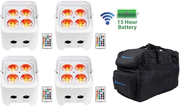 4 Rockville Best Par 50 White Recargable Par Luces Inalámbrico DMX+RGBWA+UV+Fondo