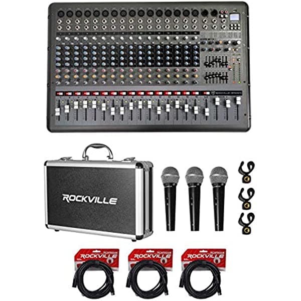 Rockville RPM1870 18 Canales 6000W Mezclador Alimentado Con USB Efectos+3 Micrófonos+Estuche