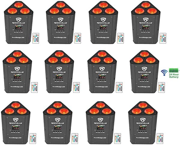 12 Rockville RockWedge LED RGBWA+UV Recargable Inalámbrico DMX DJ Par-Luces (12) RockWedge LED