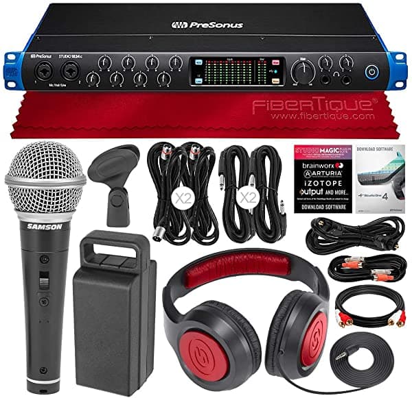 Presonus Studio 1824C 18X20 Usb Tipo-C Audio Midi Placa + Sr360 Over-Ear Dynamic Estéreo Auriculares R21S Cardioide De Mano Cables De Micrófono Y Tela