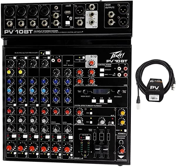 Paquete Peavey Pv 10Bt Pv10Bt Pro Mezcador De Audio 4 Micrófono En Bluetooth Usb Compressor Efectos Y 3 Band Eq + Peavey Pv 20 'Xlr Cable De Micrófon PV 10BT+PV 20 FOOT LOW Z MIC CABLE