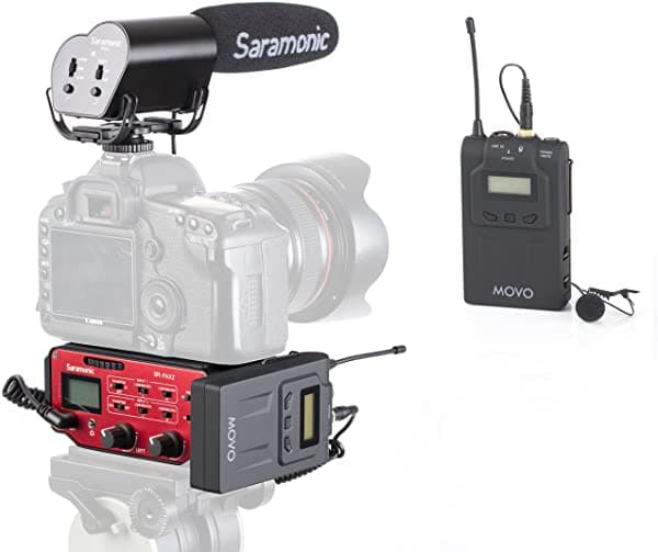Movo Audio Gig Bundle Uhf Lavalier Micrófono Sistema Shotgun Video Mic Y Premium Audio Mixer Para Dslr Camara WMIC70+VMIC+PAX2