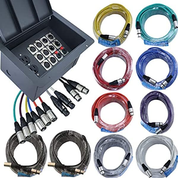 MCSPROAUDIO FBL12+AC Caja de Piso Empotrada con 6 XLR Hembra, 2 XLR Macho, 2 Ethernet, 2 TRS + CA Dúplex (Precableado: Cables de 100 pies)